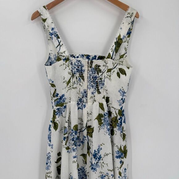 Reformation Tagliatelle Floral Linen Midi Dress Riviera Print Sleeveless 8 White - Picture 6 of 14